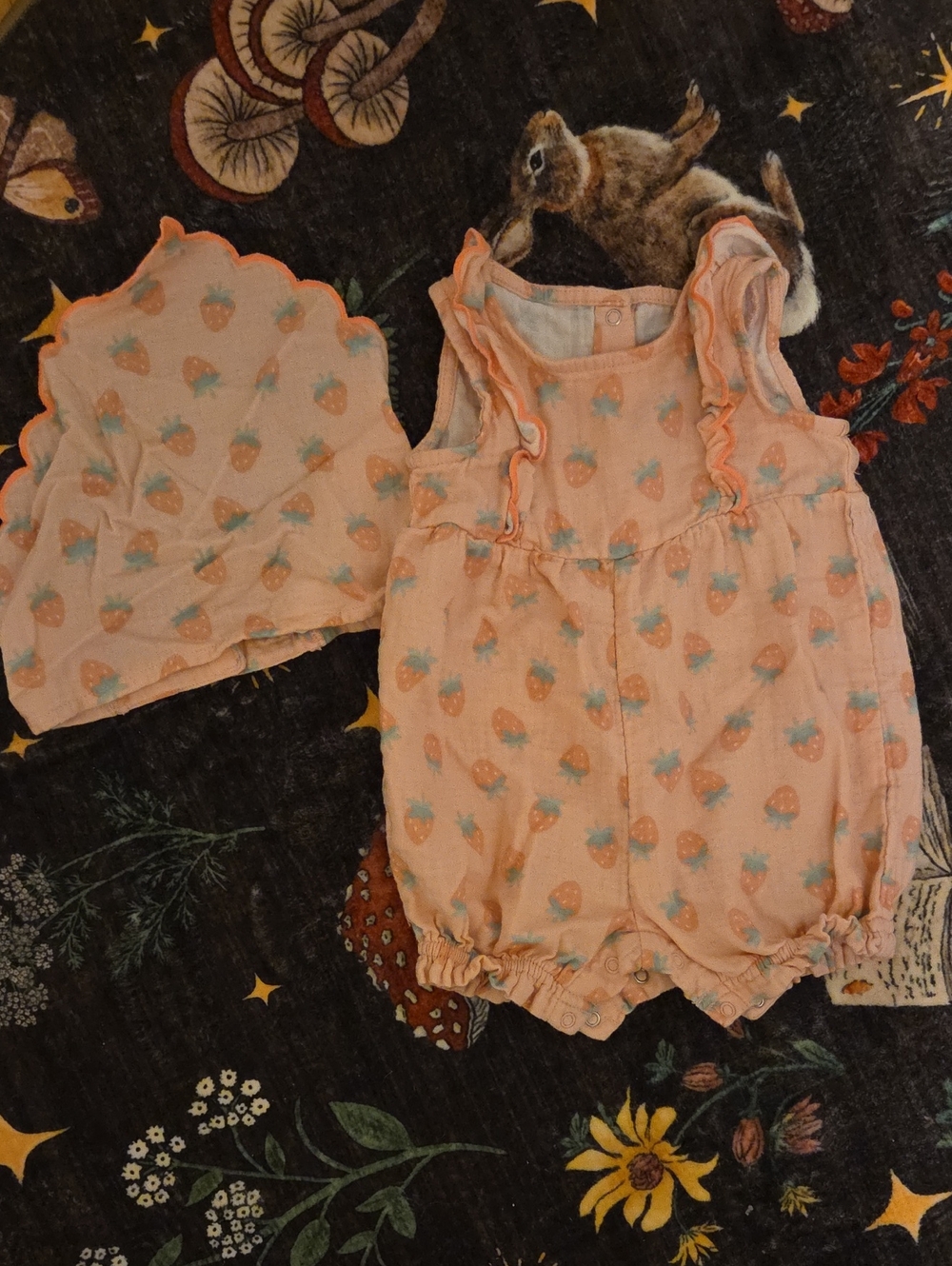 cloud island Pink Coral Strawberry Print Girls Romper
